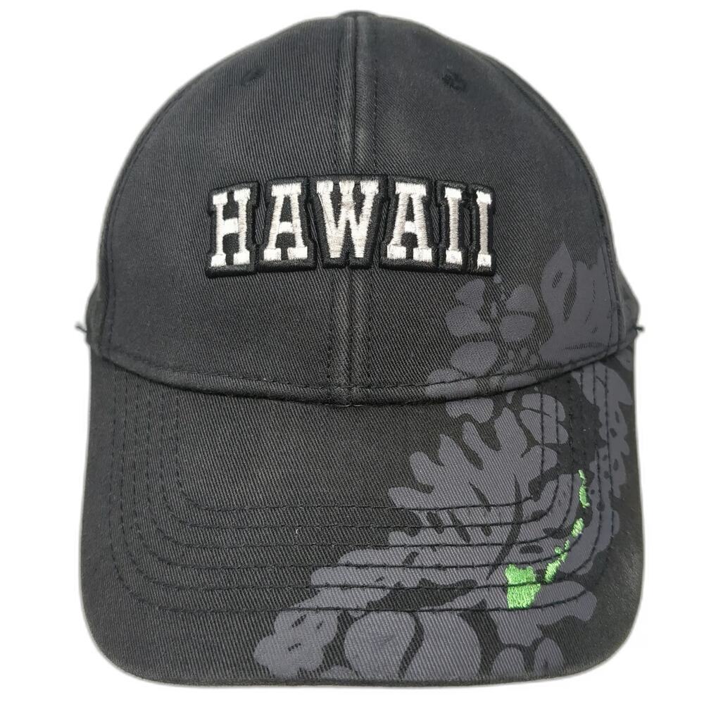 Hawaiian Headwear Baseball Cap Black OSFM Hawaii Floral State Flag Strapback Hat
